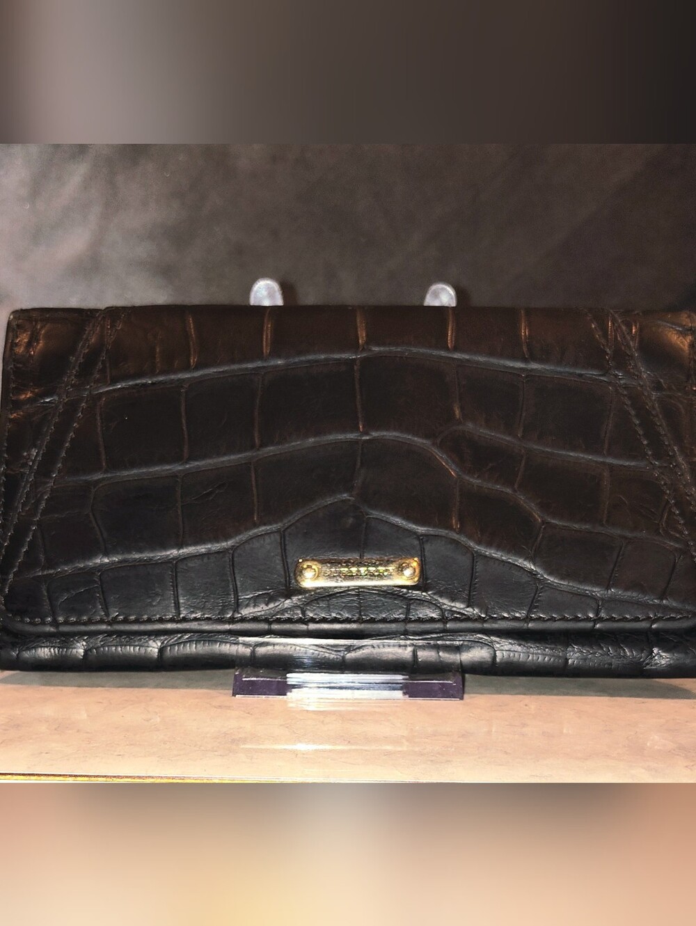 VINTAGE BURBERRY CROC EMBOSSED CONTINENTAL FOLD SNAP LEATHER LONG WALLET ITALY